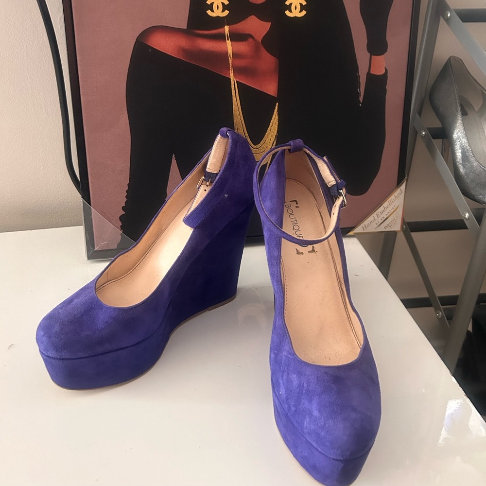 Royal Blue Ankle Strap Wedge Heel